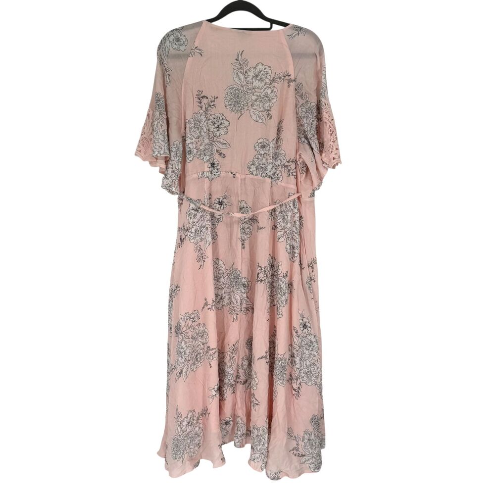 Torrid Floral Wrap Midi Dress 2X Pink Lace Flutter Sleeve Challis Lined Boho NWT - Picture 7 of 11